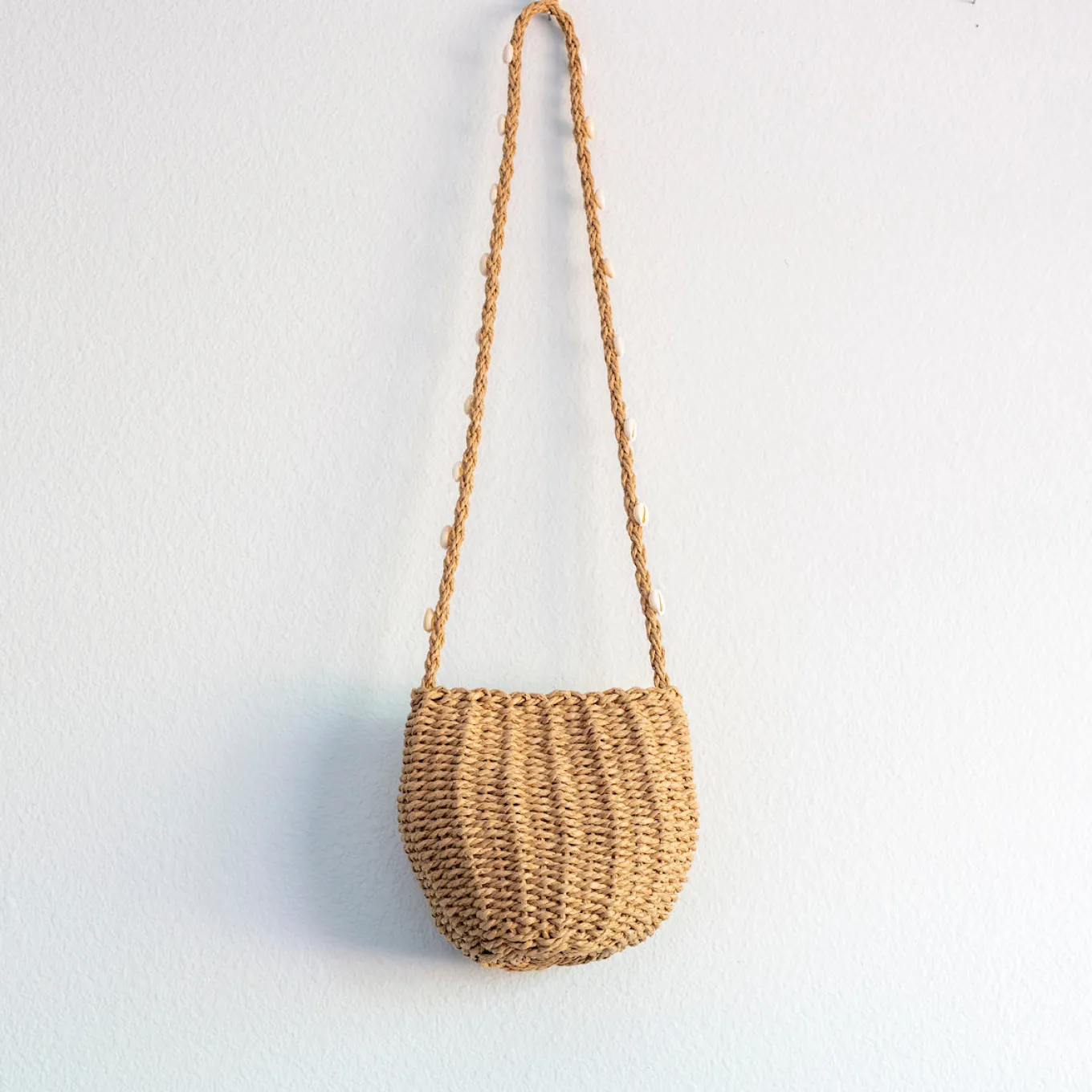 Elena Handbags Straw Shoulder Bag with Sea Shells Strap
