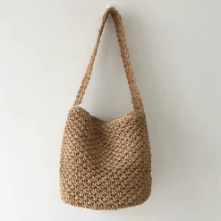 Elena Handbags Straw Shoulder Bucket Bag