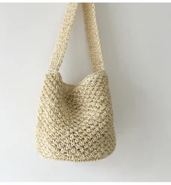Elena Handbags Straw Shoulder Bucket Bag