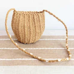 Elena Handbags Straw Shoulder Bag with Sea Shells Strap