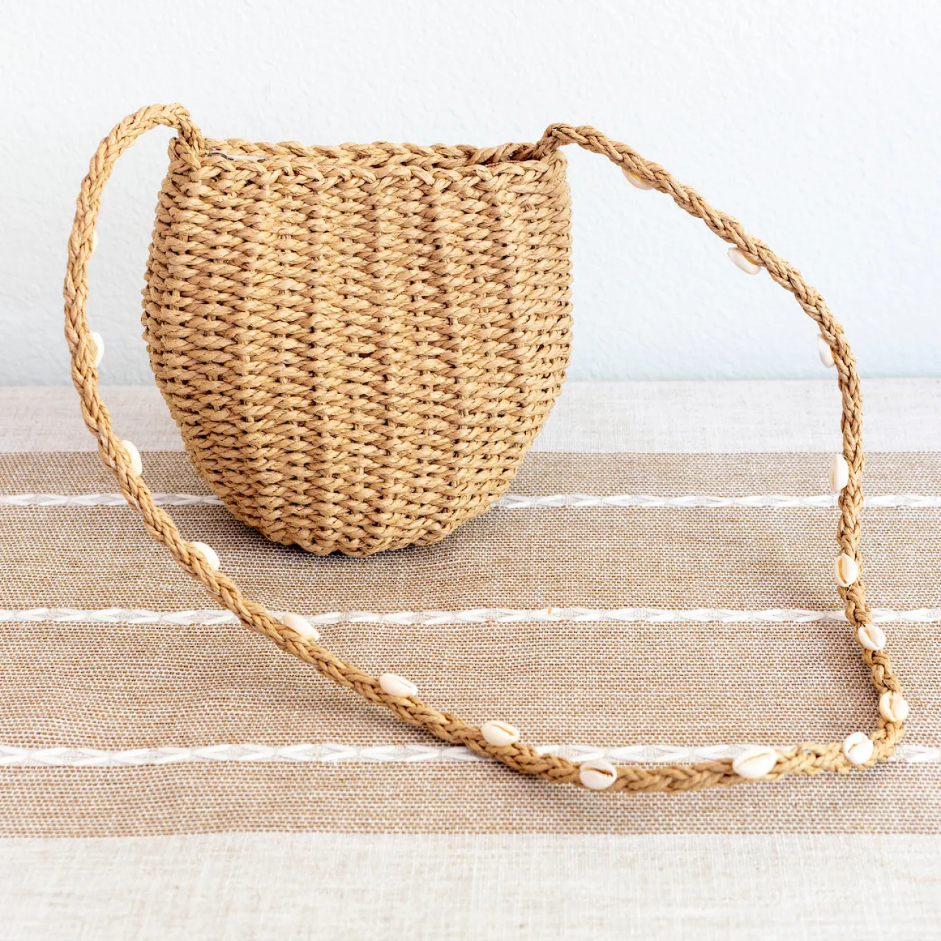 Elena Handbags Straw Shoulder Bag with Sea Shells Strap