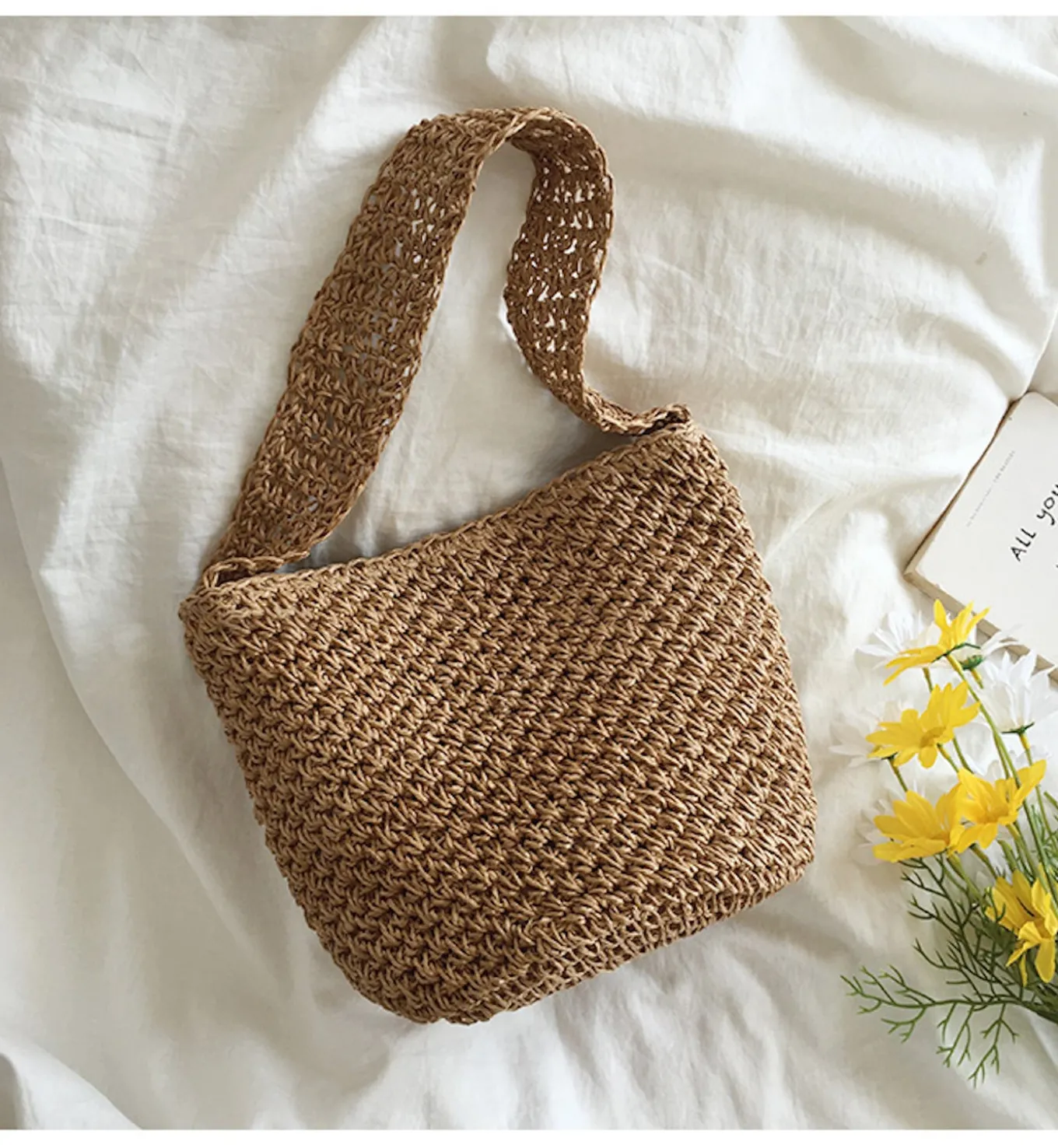 Elena Handbags Straw Shoulder Bucket Bag