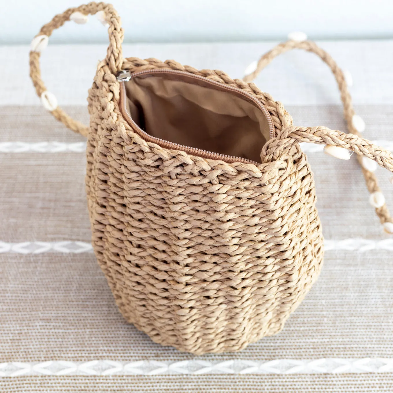 Elena Handbags Straw Shoulder Bag with Sea Shells Strap