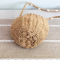Elena Handbags Straw Shoulder Bag with Sea Shells Strap
