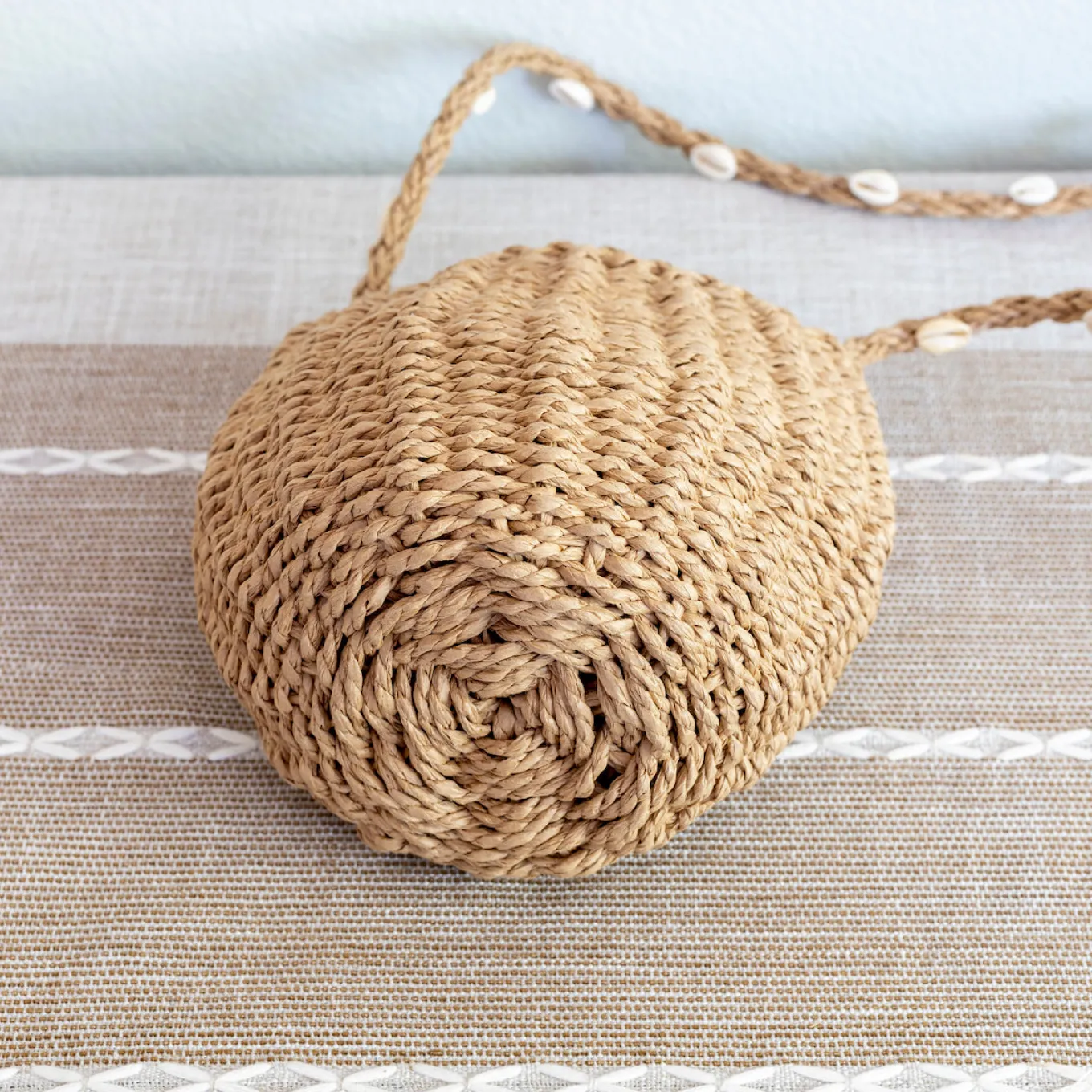 Elena Handbags Straw Shoulder Bag with Sea Shells Strap
