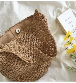Elena Handbags Straw Shoulder Bucket Bag