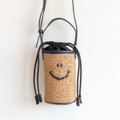 Elena Handbags Straw Smiley Face Crossbody Bag
