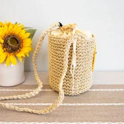 Elena Handbags Straw Smiley Face Crossbody Bag