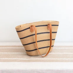 Elena Handbags Straw Summer Tote Beach Bag with Stripes