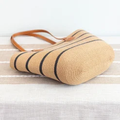Elena Handbags Straw Summer Tote Beach Bag with Stripes