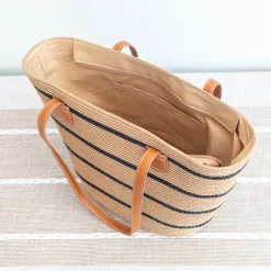 Elena Handbags Straw Summer Tote Beach Bag with Stripes