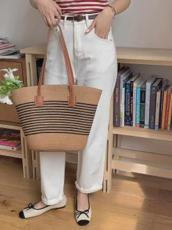 Elena Handbags Straw Summer Tote Beach Basket Bag