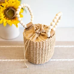Elena Handbags Straw Top Handle Bucket Bag