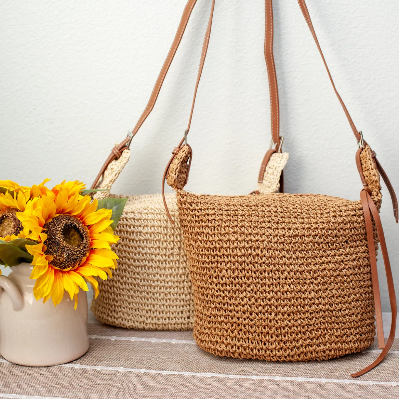 Elena Handbags Straw Woven Crossbody Bag With Tassle