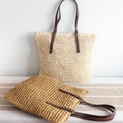 Elena Handbags Straw Woven Tote Bag with Leather Strap