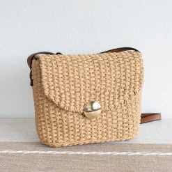 Elena Handbags Straw Woven Messenger Bag with Flap