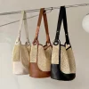 Elena Handbags Straw Woven Work Shoulder Bag with Leather Accent