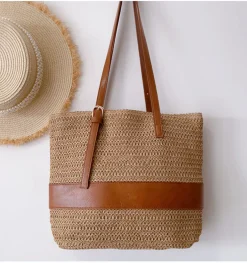 Elena Handbags Straw Woven Tote Shoulder Bag