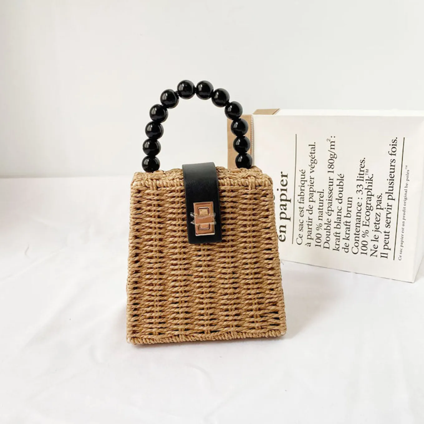 Elena Handbags Straw Woven Box Purse