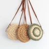 Elena Handbags Straw Woven Round Tote with Leather Strap