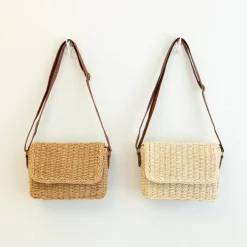Elena Handbags Straw Woven Messenger Bag with Flap