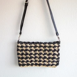 Elena Handbags Straw Woven Striped Crossbody Bag