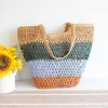 Elena Handbags Straw Woven Summer Color Block Tote