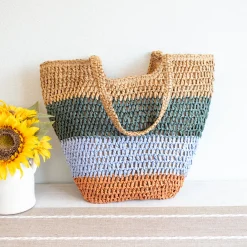 Elena Handbags Straw Woven Summer Color Block Tote
