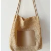 Elena Handbags Straw Woven Shoulder Bag with Leather Accent