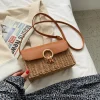 Elena Handbags Straw Woven Box Bag with Leather Flap