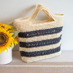 Elena Handbags Straw Woven Striped Summer Tote