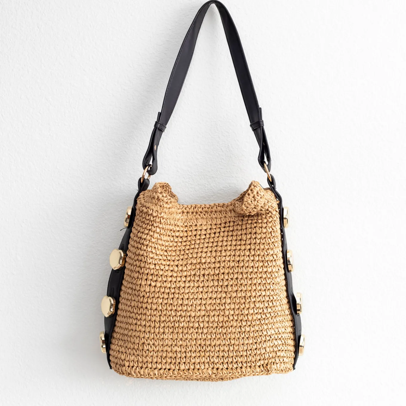 Elena Handbags Straw Woven Tote with Leather Straps