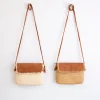 Elena Handbags Straw Woven Messenger Bag with Leather Flap