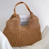 Elena Handbags Straw Woven Tote with Leather Straps