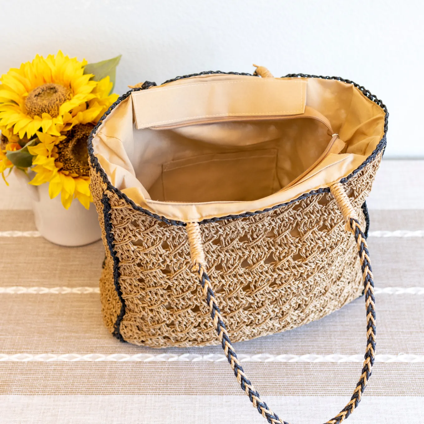Elena Handbags Straw Woven Shoulder Bag with Tassel