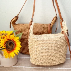 Elena Handbags Straw Woven Crossbody Bag With Tassle