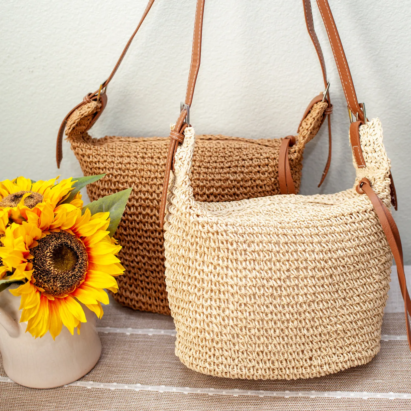 Elena Handbags Straw Woven Crossbody Bag With Tassle
