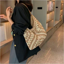 Elena Handbags Straw Woven Fashion Shoulder Bag