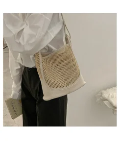 Elena Handbags Straw Woven Work Shoulder Bag with Leather Accent