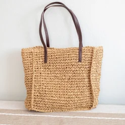 Elena Handbags Straw Woven Square Tote
