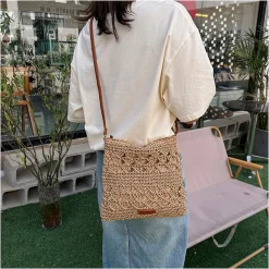 Elena Handbags Straw Woven Crossbody Purse