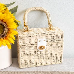Elena Handbags Straw Woven Box Shoulder Bag