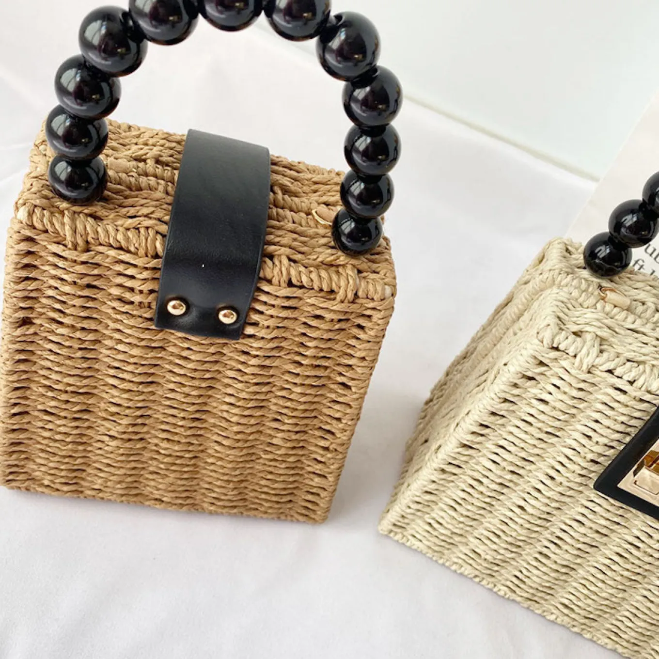 Elena Handbags Straw Woven Box Purse