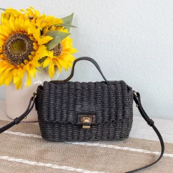 Elena Handbags Straw Woven Mini Flap Bag