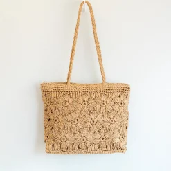 Elena Handbags Straw Woven Tote with Floral Design