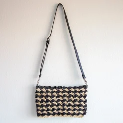 Elena Handbags Straw Woven Striped Crossbody Bag