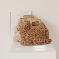 Elena Handbags Straw Woven Top Handle Tote Bag