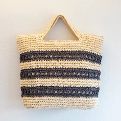 Elena Handbags Straw Woven Striped Summer Tote