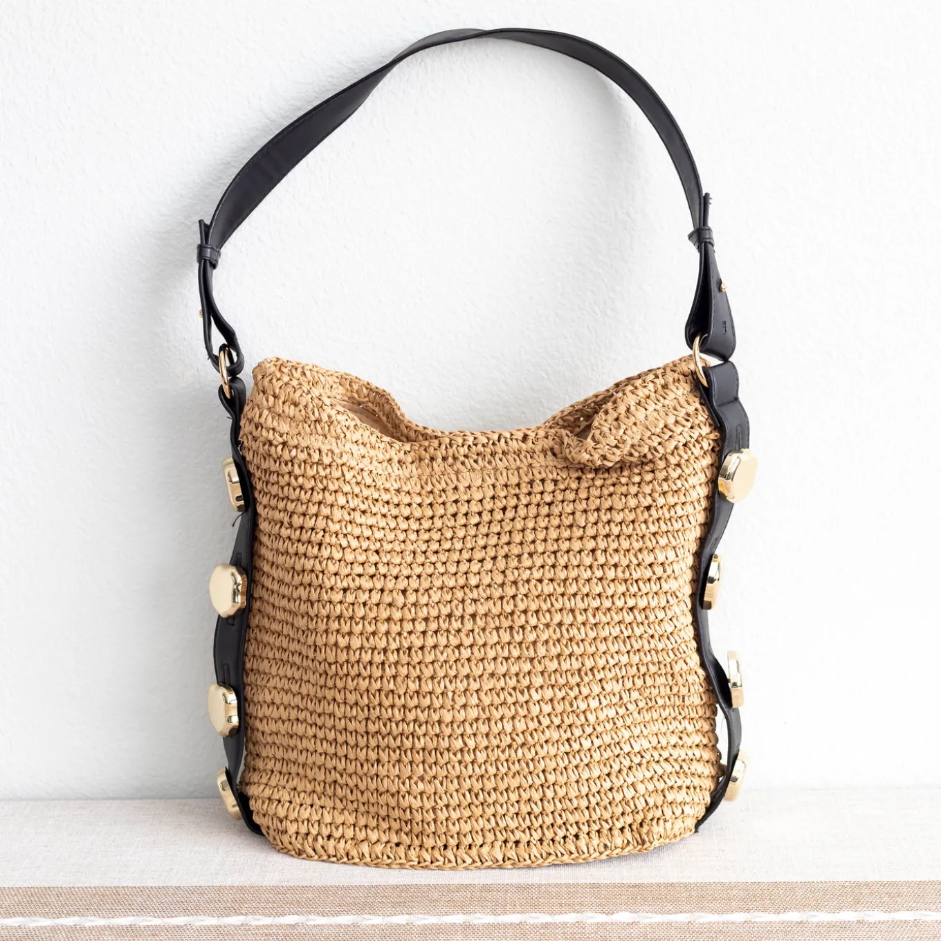 Elena Handbags Straw Woven Tote with Leather Straps