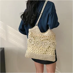 Elena Handbags Straw Woven Summer Fashion Bag with Floral Designs